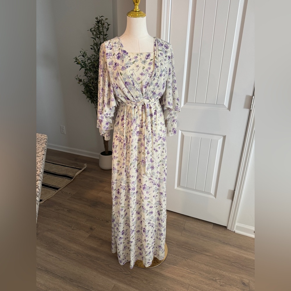 Elegant Floral Maxi Dress with Lavender Hues